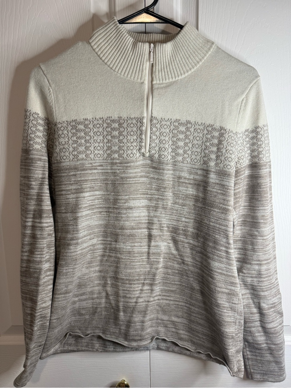 prAna Women’s Small Quarter Zip Knit Sweater Cream Gray Nordic